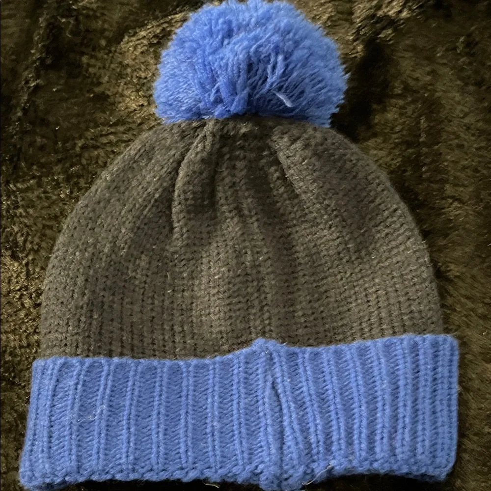 Wonderkids Blue and Black Pom-Pom Hat